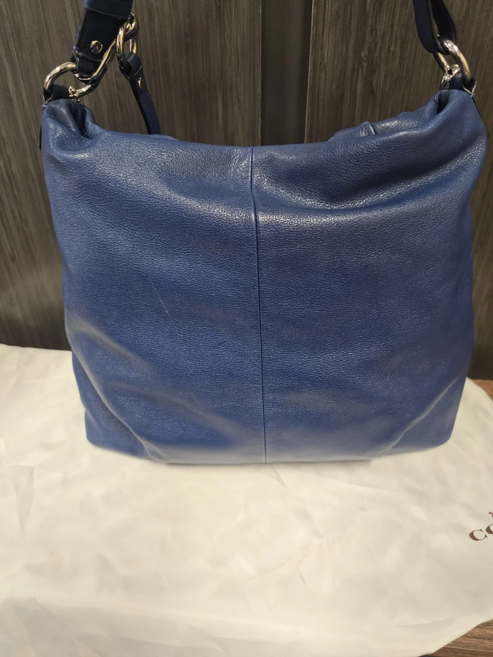 Coach F23224 Blue Pebbled Leather Convertible Shoulder Crossbody Hobo Bag
